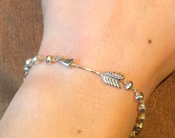 Arrow Bracelet-Silver Arrow Bracelet-Girlfriend & Wife Jewelry-Silver Pyrite Bracelet-Sterling Silver-Dainty Arrow-Love-Valentines Day Gift