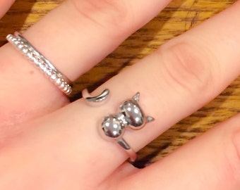 Cat Ring-Sterling Silver Cat Ring-Kitty Ring-Stacking Ring-High Quality Shiny Sterling Silver Cute Cat Ring-Midi Ring-Index Ring-Cat Band