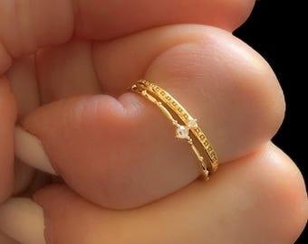 Dainty CZ Diamond Ring: 14k Yellow Gold Plated Sterling Silver