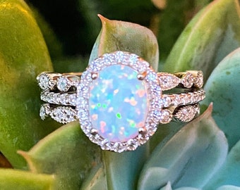 Opal Rings,Promise Ring-Engagement Ring-Petite Opal Ring-CZ Opal Birthday Gift-Oval Opal Ring White Fire Opal Ring-Opal-Opal Ring