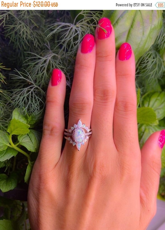 Exclusive Sale Opal set White Opal Ring-Crown ring,White Fire Opal,We…