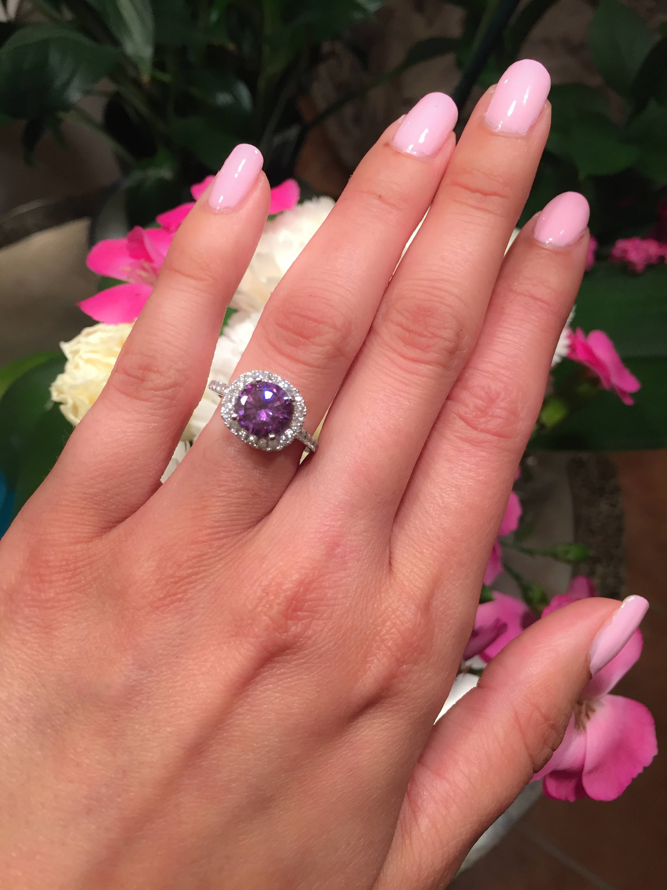 Pandora ring purple stone best sale