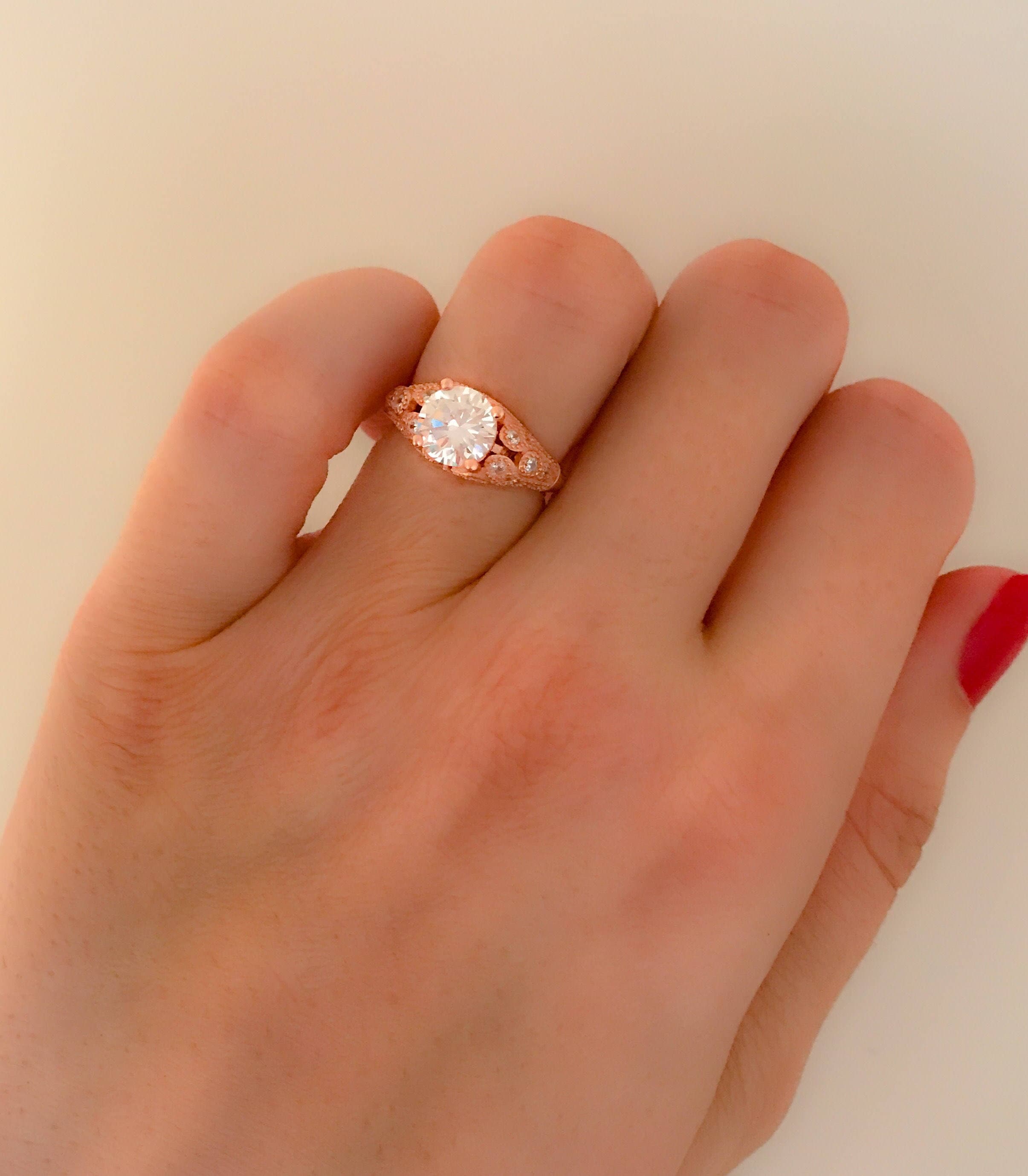 Rose Gold Engagement Ringright Hand Ringsoltaire Ringrose Etsy