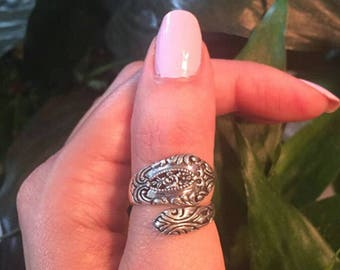 Sterling Silver Spoon Ring-Spoon Ring-Victorian Spoon Ring-Vintage Flower Spoon Ring-Statement Ring-925 Spoon Ring-Thumb Ring-Index Ring