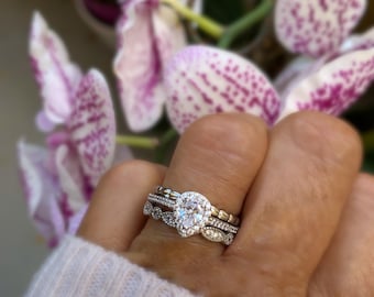 Pear CZ Sterling Silver Ring Set: Teardrop Bridal Rings