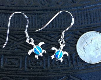 Sterling Silver Turtle Earrings: Blue Fire Opal Ocean Jewelry