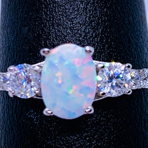 Oval Opal Ring,Opal Ring, October birthstone ,Promise Ring-Engagement Ring-Petite Opal Ring-CZ Opal Birthday Gift-Opal engagement Ring Opals