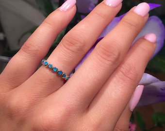 Blue Opal Ring-Opal Eternity Band-Opal Ring-Eternity Ring-Promise Ring-Silver Opal Ring Band-Wedding Ring-Stack Ring-Opal Eternity band