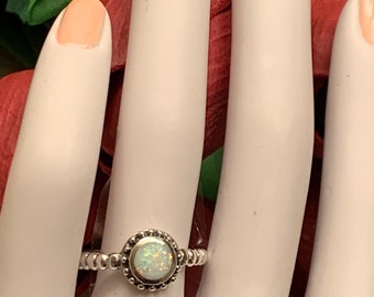 Opal Ring-White Opal Ring-Promise Ring-Womens Opal ring- Round Opal Ring-Stacking ring 925 silver ring Ring Xmas gift Opal jewelry