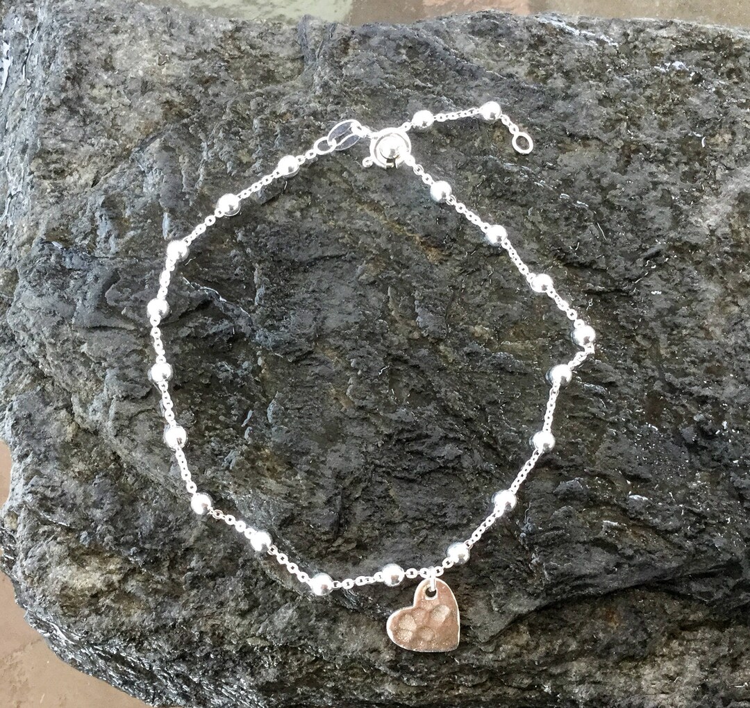 Heart Ankle Bracelet,heart Ankletsterling Silver Ankle hammered Heart