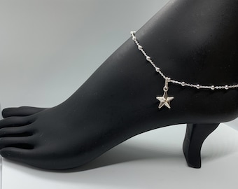 Sterling Silver Star Anklet: Beaded Beach Ankle Bracelet