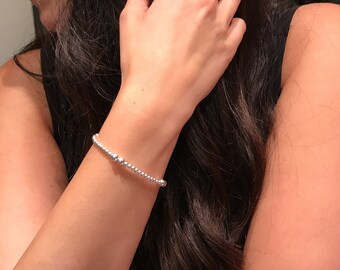 Silver bracelet,Silver bead bracelet,Sterling silver bracelet,Silver stretch bracelet, beaded Bracelet,stacking bracelets, girlfriend gift