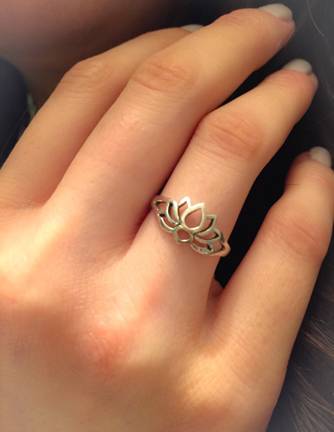 INKA Sterling Silver stacking Stretch Ring Thumb ring With mini Lotus Charm