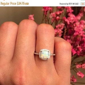 On Sale Now ON SALE NOW Opal Ring,Blue Opal Ring Or White opal ring-Promise Ring-Cz Engagement ring-Girlfriend  gift,Birthday gift,Halo ring