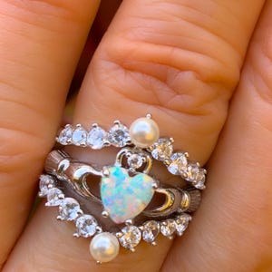 Claddagh ring,Opal Claddagh ring Irish ring, LED LIT gift box! ,Claddagh engagement ring set, Claddagh ring,Claddagh promise ring 925 silver