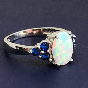 Opal Ringsapphire Ring-white Opal Ringsapphire and - Etsy