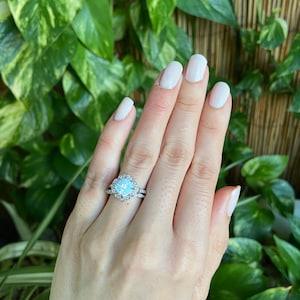 White Opal Ring-Opal Ring,Opal Rings Wedding Set-CZ Rings-Two Ring Engagement Set-Halo Ring-2 Ring Set-Cushion cut Ring-Promise Ring, image 3