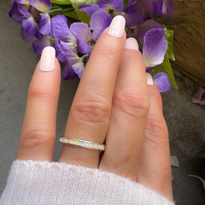 Sterling Silver Simulated White Opal Eternity Band Ring