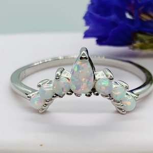 Opal Ring-White Opal Crown,Opal wedding Band-Opal Ring-Ring- Promise Ring-opal rings,Wedding Ring-Stack Ring,opals,Delicate opal crown.