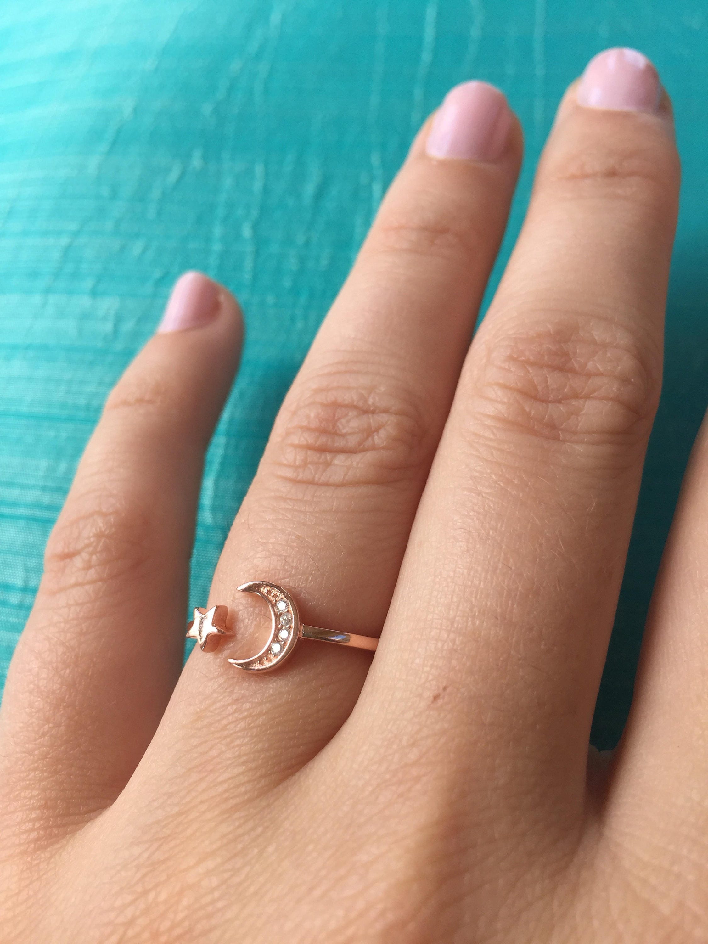 Moon Star Ring star Ring moon Ring cz Rose Gold Ring dainty Rose