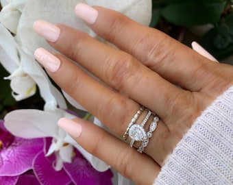Pear CZ Sterling Silver Engagement Ring Set - Teardrop Promise Ring