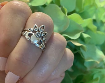 Sterling Silver Claddagh Ring Set: Irish Engagement Wedding Ring