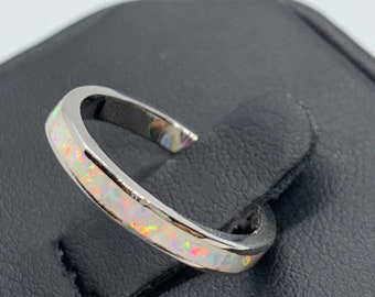 Sterling Silver Simulated White Opal Eternity Band Ring