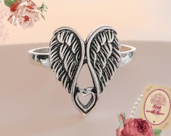 Sterling Silver Angel Wing Ring: Guardian Heart Jewelry