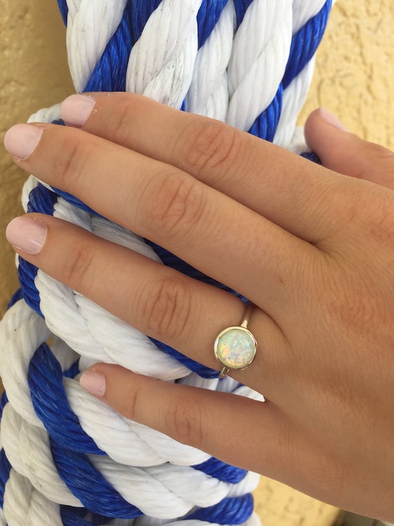 Lab White Opal Sterling Silver Ring Promise Ring