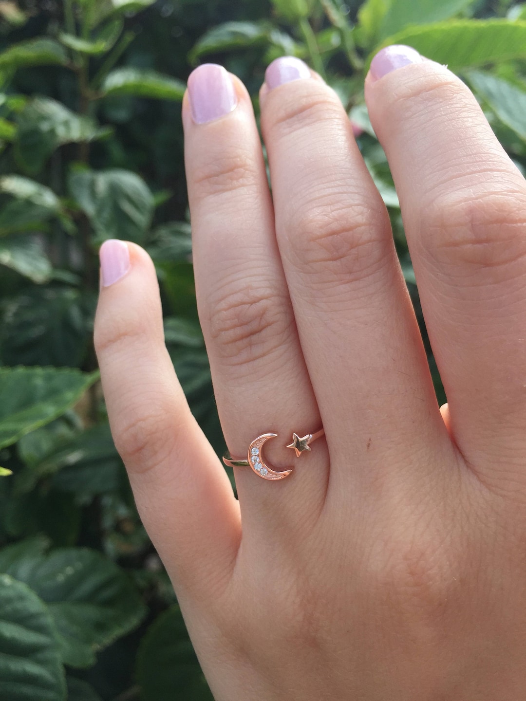 Moon & Star Ring-star Ring-moon Ring-cz Rose Gold Ring