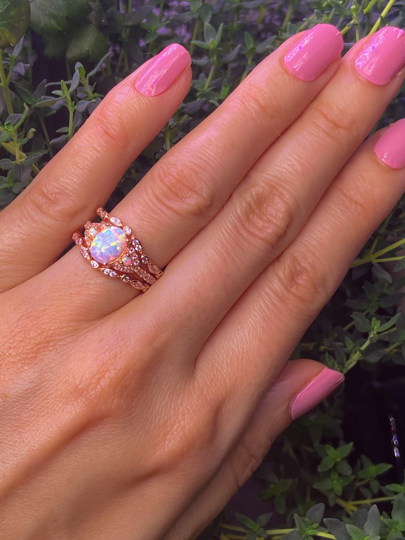 White Opal Engagement Ringrose Gold Opal Ring Setopal Etsy