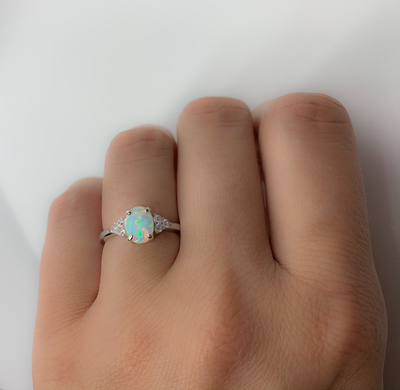 Opal Rings,Promise Ring-Engagement Ring-Petite Opal Ring-CZ Opal Birthday Gift-Oval Opal Ring White Fire Opal Ring-Opal-Opal Ring