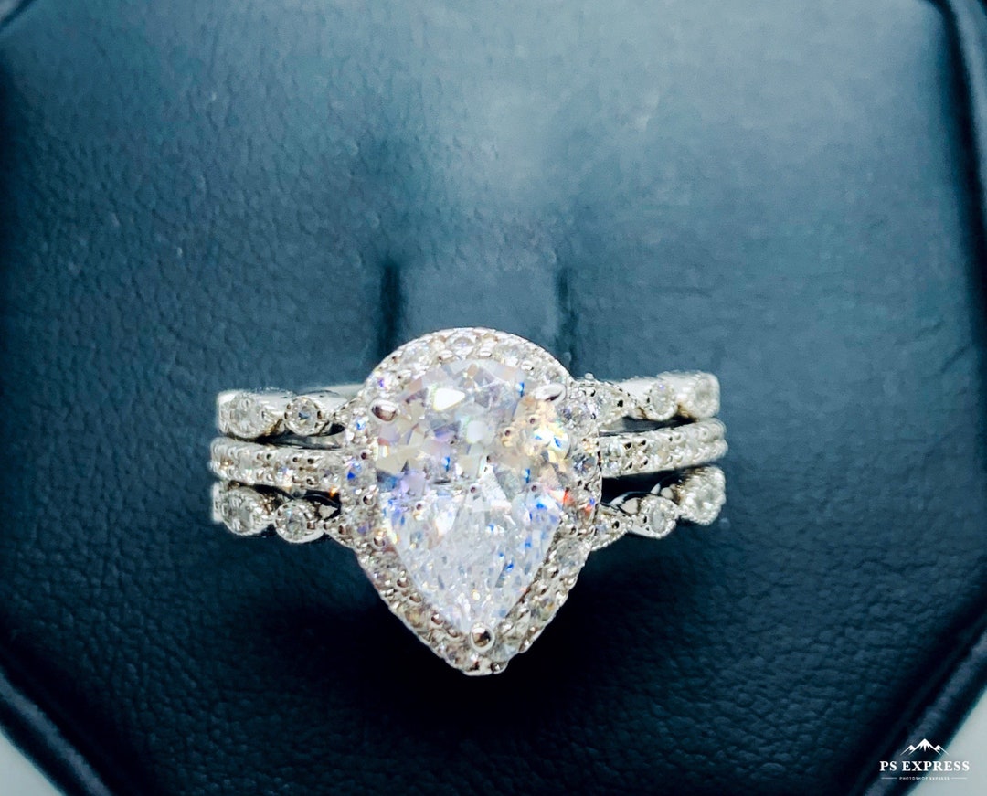 Teardrop Wedding Set2 Carat Ringwedding Ringslarge Teardrop Ringpear