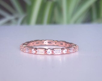 Rose Gold Eternity Band: Sterling Silver Simulated Diamond Wedding Ring