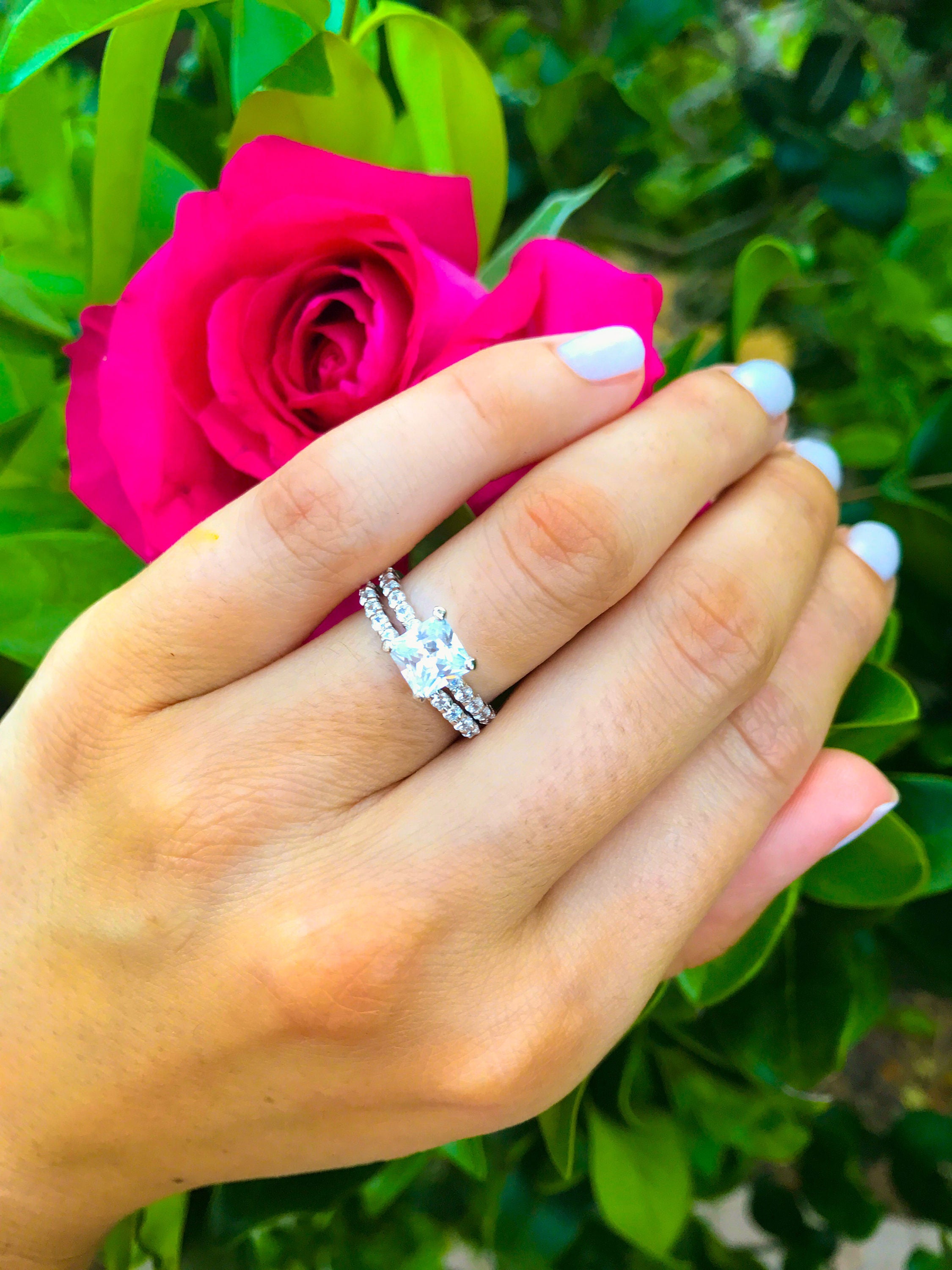 Princess Cut Diamondsquare Engagement Ring Setcz - Etsy UK