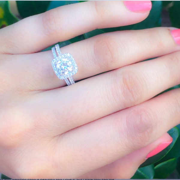 One Carat Engagement Ring,Engagement Rings,Wedding ring set,Diamond Wedding Ring,Halo CZ-Engagement Ring Set-Engagement Rings,Two Ring Set,