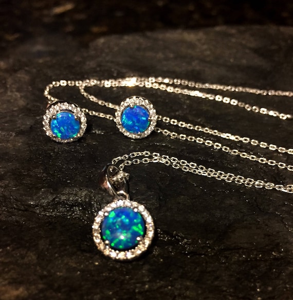 Opal pendant shop and earring set