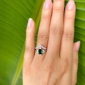 Parure de bagues Art déco en argent sterling avec émeraude : imitation diamant