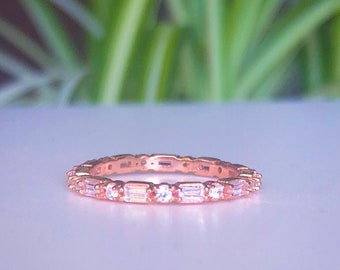 CZ Band-Eternity Stackable Ring-Rose Gold CZ Stacking Ring-Silver Band Ring-CZ Silver Ring-Rose Gold cz Eternity Band Ring-Cz Eternity band