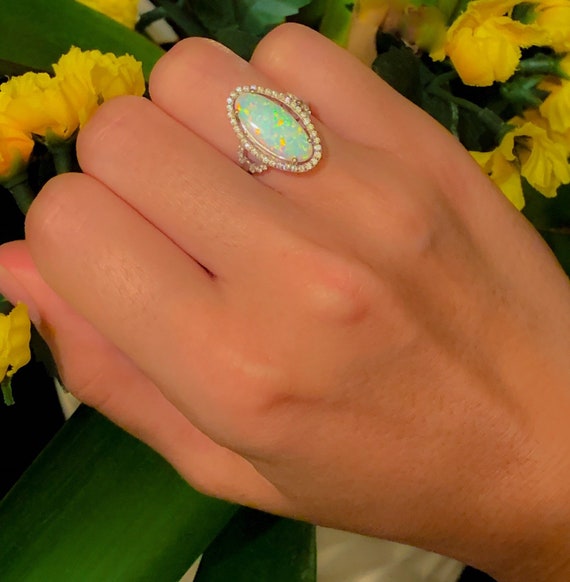 Opal Rings,Promise Ring-Engagement Ring-Petite Opal Ring-CZ Opal Birthday Gift-Oval Opal Ring White Fire Opal Ring-Opal-Opal Ring