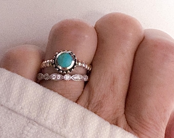 Sterling Silver Turquoise Ring Set  Two Rings with Cubic Zirconia Elegant Stacking Rings Turquoise Gift for Her Xmas Gift set Promise ring