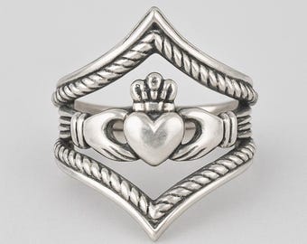 Sterling Silver Claddagh Ring Set: Irish Celtic Wedding Rings,3 piece set