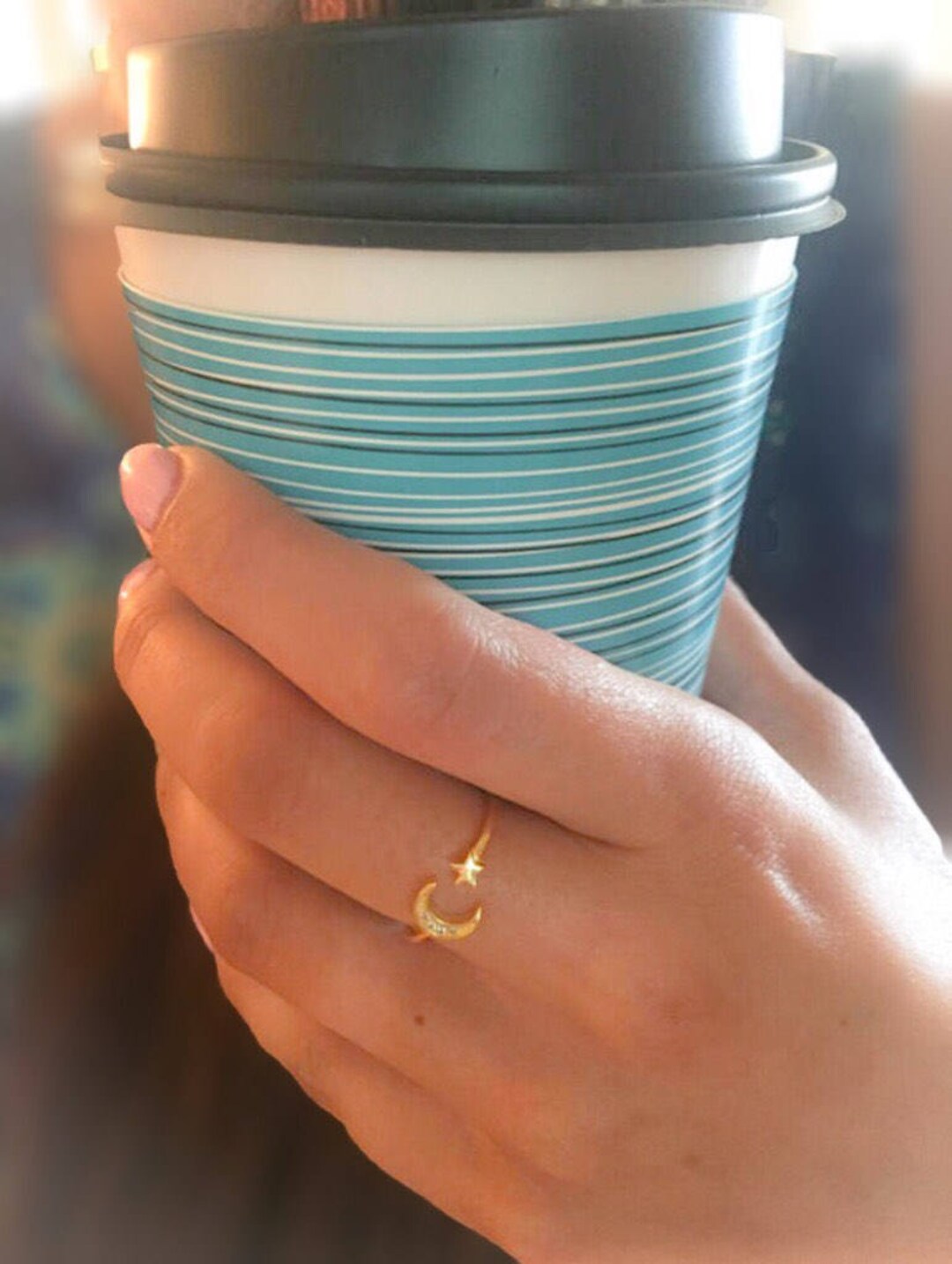Gold Plated CZ Star Enamel Ring in Black