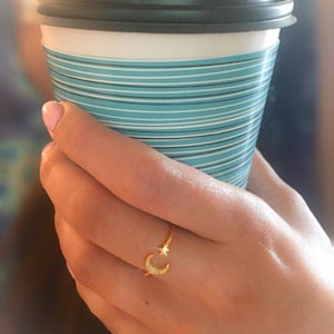 Moon & Star ring-Star Ring-Moon Ring-CZ Gold Ring-Dainty Gold Stacking Ring-Gold Sterling  Ring-Moon Star Band moon ring Delicate ring