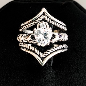 Claddagh ring,silver Claddagh ring Irish ring Silver & diamond ring,Claddagh rings Heart ring, 3 piece engagement ring,Claddagh promise ring
