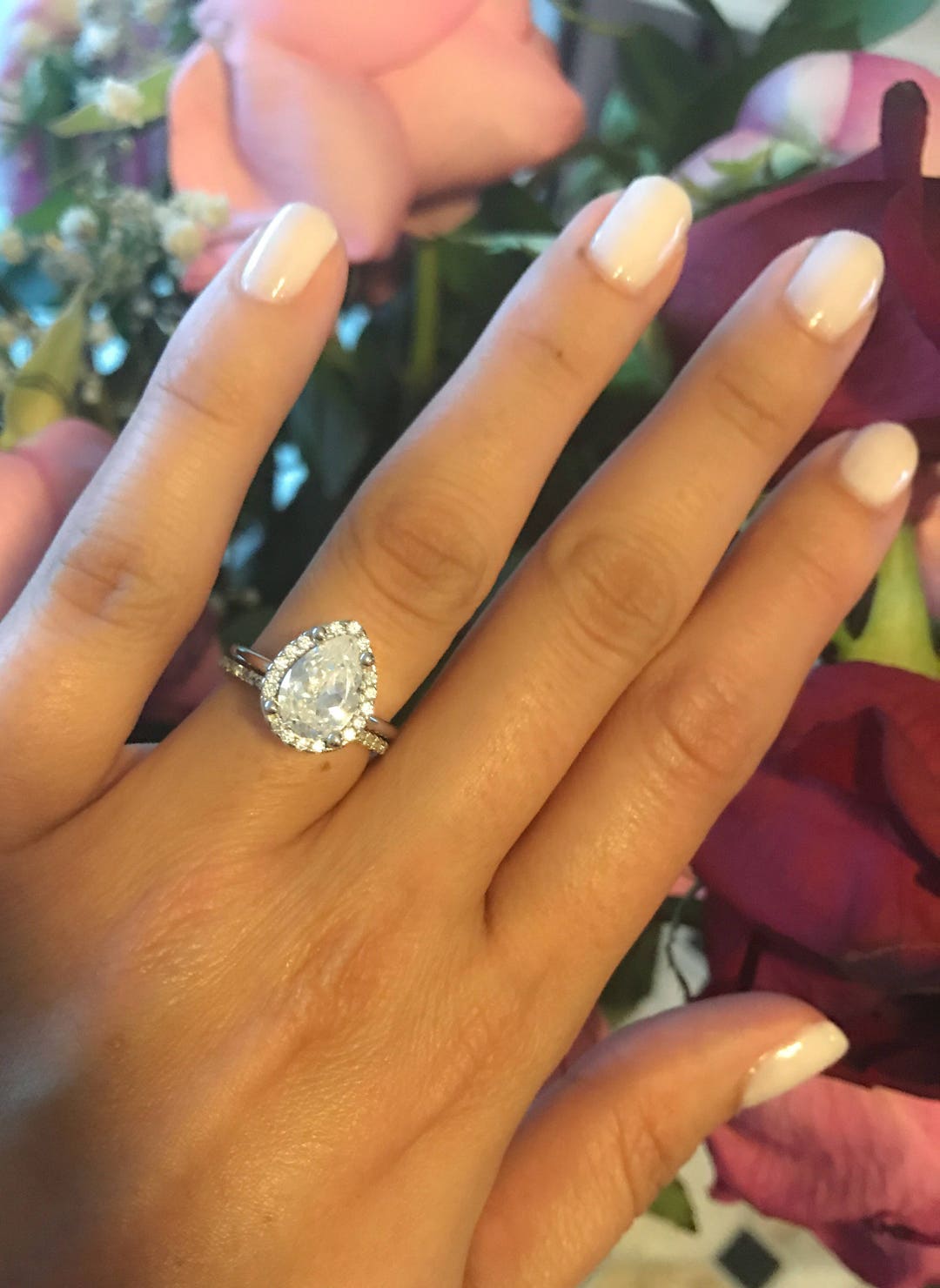 Teardrop Wedding Setwedding Ringslarge Teardrop Ringpear Etsy