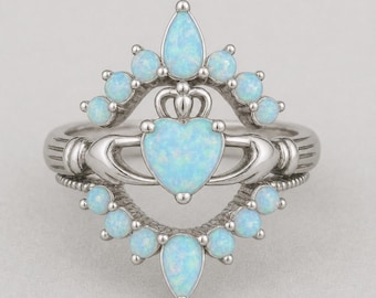 Sterling Silver Opal Claddagh Ring | Irish Promise Ring | Unique Opal Statement Ring | Celtic Jewelry Gift for Her