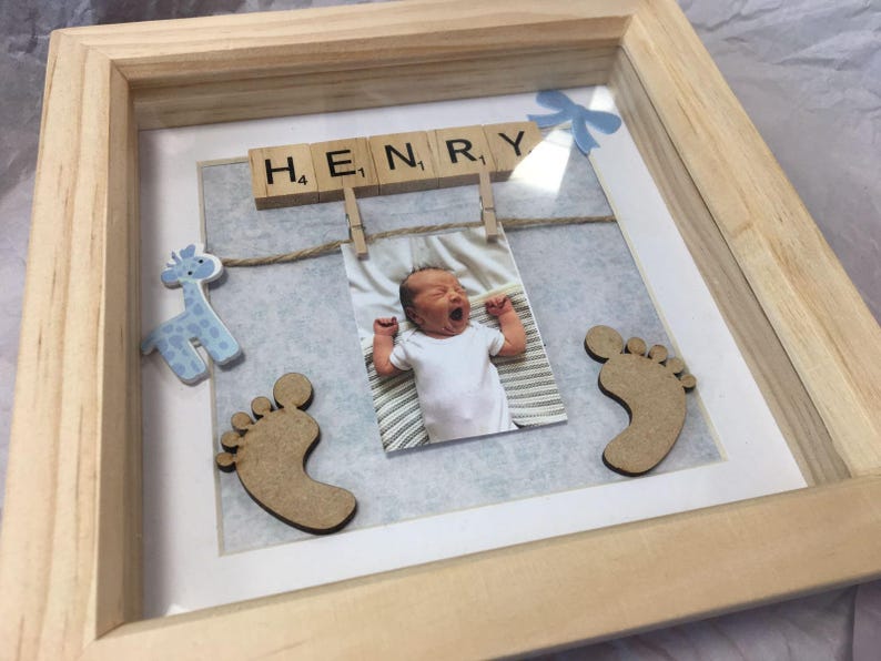 Personalised New Baby Frame Pink Or Blue With Scrabble Letter Image 0