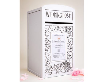 Personalised Wedding Card Post Box With Lock - Lockable White Royal Mail Wedding Cards Box - Large Wedding Postbox - Box For Wedding Cards