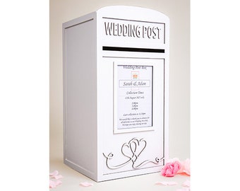 Large Lockable White Wedding Card Post Box - 'Entwined Hearts' Wedding Card Box